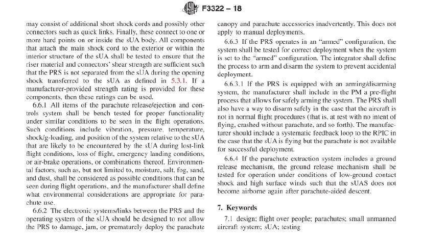 ASTM F3322小型无人机伞降回收系统规范